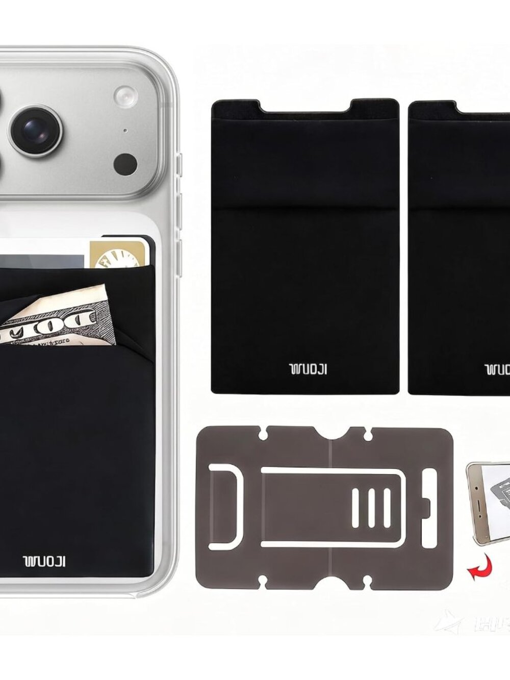 RFID Blocking Phone Card Wallet - Double Secure Pocket - Ultra-Slim Self Adhesiv